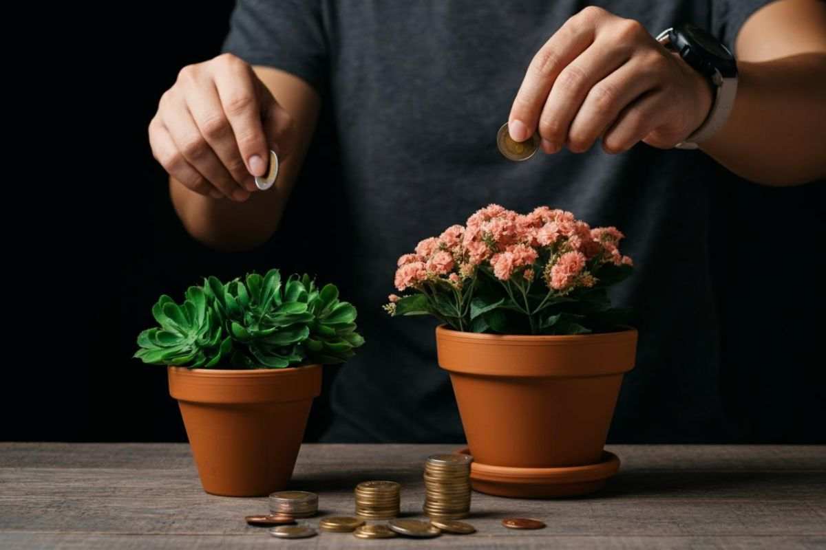 Monete nei vasi di fiori